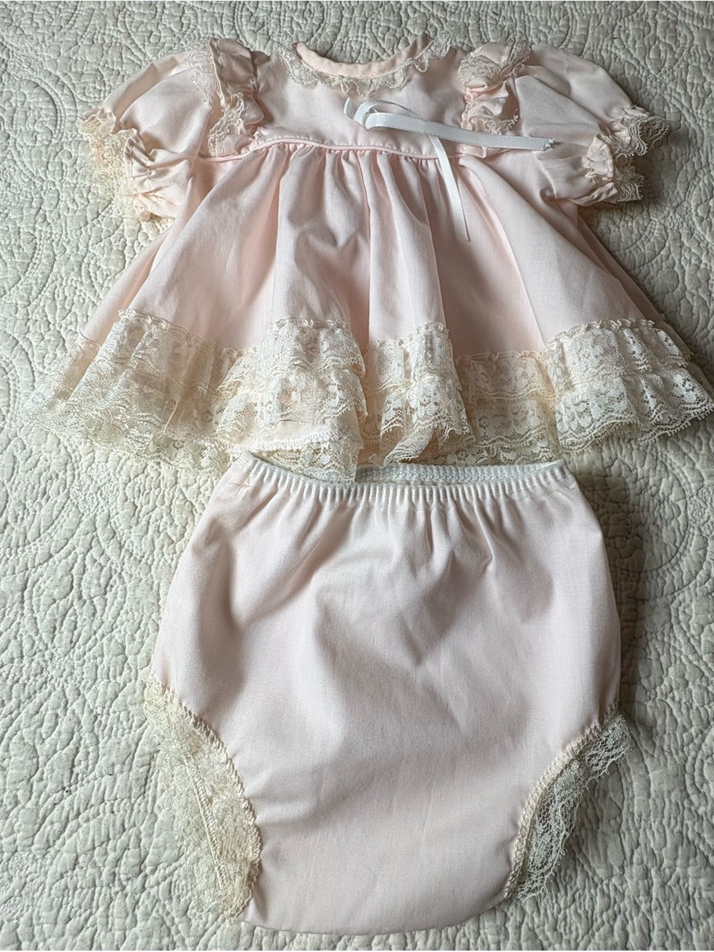 Vintage Baby Pink Lace Ruffle Top & Bloomers Set